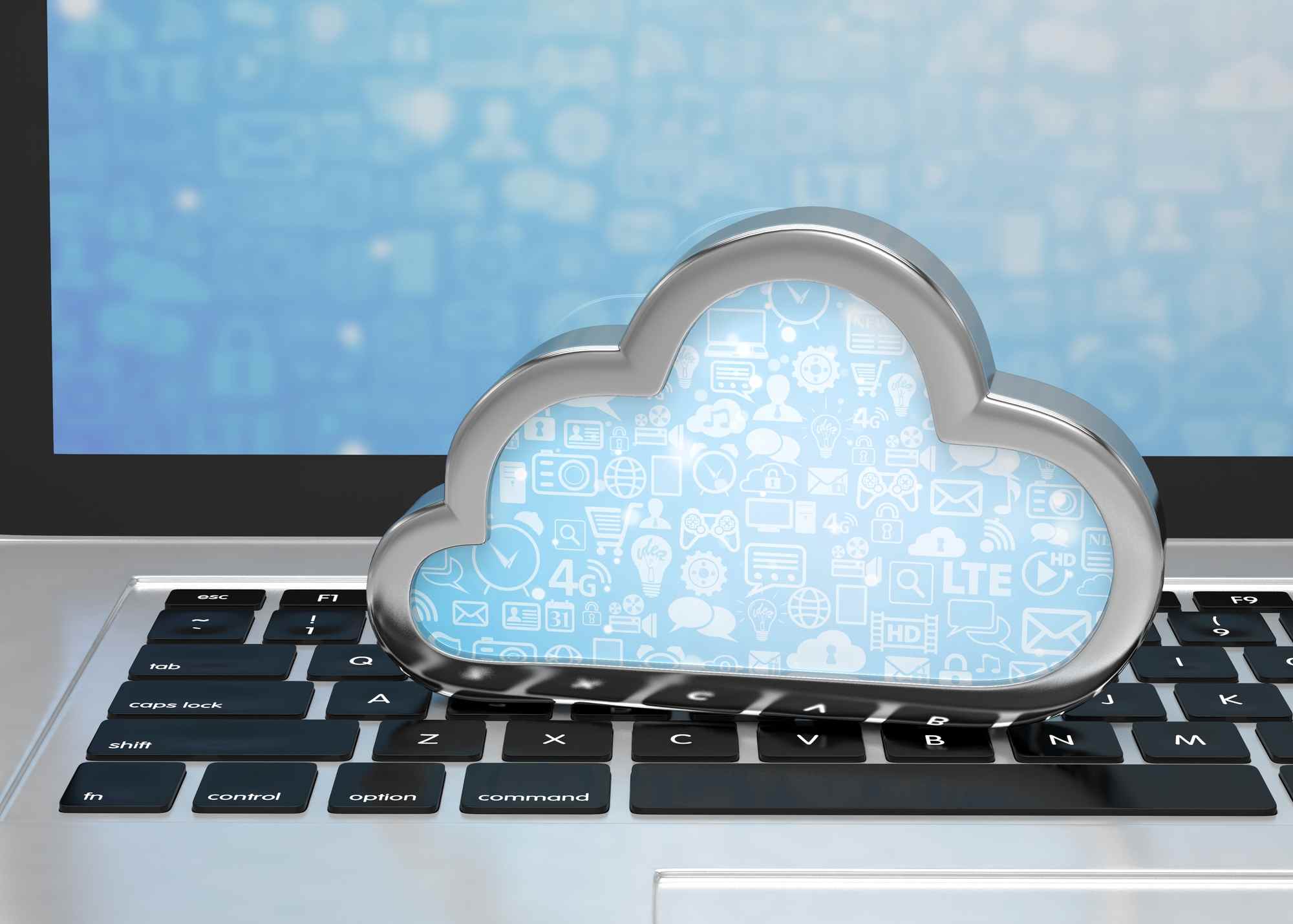 Laptop met een symbool van een wolk op het toetsenbord.