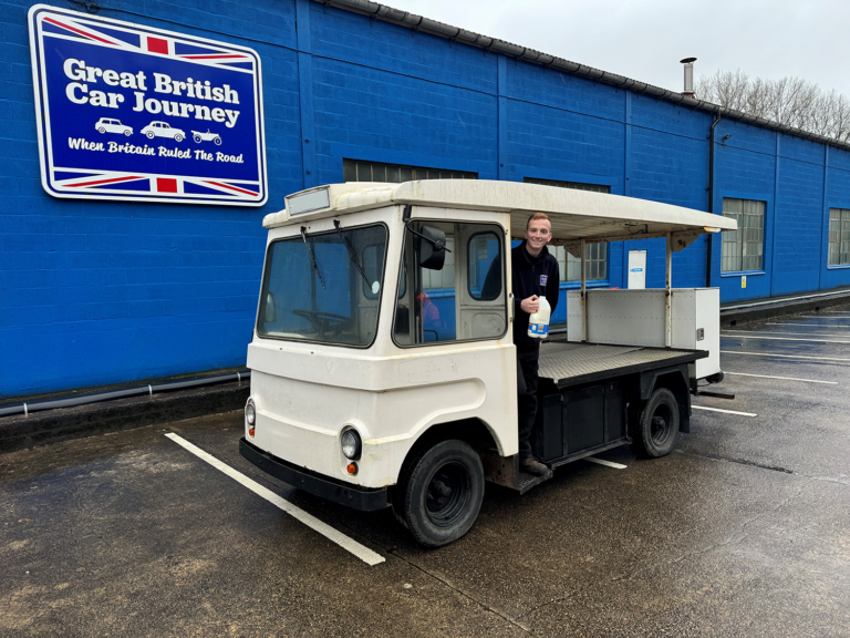 Smiths Milk Float, latest addition at the Great British Car Journey in Ambergate