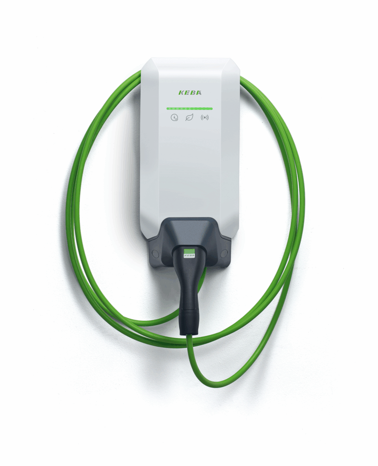 Keba_P40_white_front3_11kW_RGB_green cable-green bar
