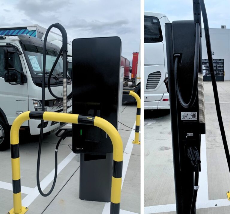 The installation of the Alpitronic Hypercharger HYC50 for Mercedez Benz Trucks